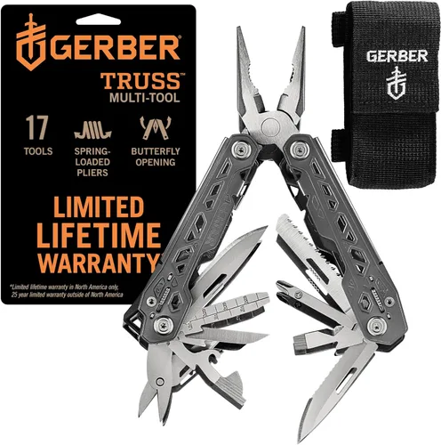 Vista 9 de Gerber Gear Truss Multiherramienta, regalos para hombres, alicates de punta de aguja EDC 17 en 1, incluye cuchillo de bolsillo, destornillador