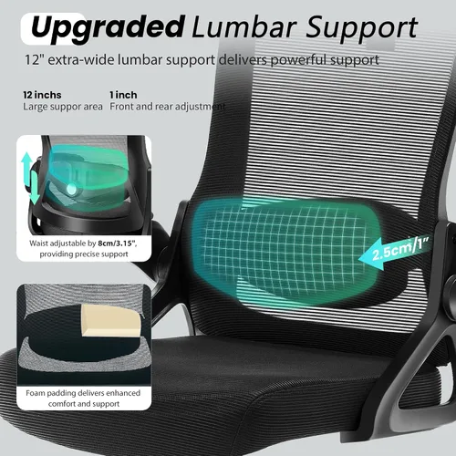Vista 3 de Fizzin Silla de Oficina Ergonómica, Sillas de Computadora de 400 LBS con Soporte Lumbar Ajustable, Silla de Escritorio de Malla Transpirable Rosado