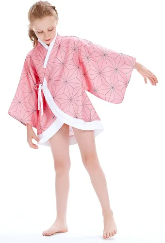 Vista 5 de Kimono para niños, disfraz de cosplay, cárdigan, chaqueta, bata, capa de anime