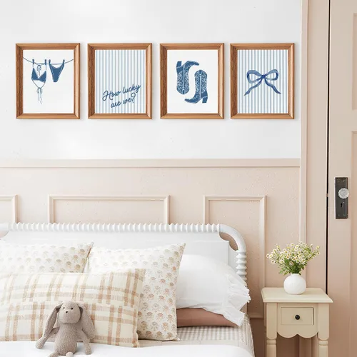 Vista 6 de Wheatwin Decoración de pared de vaquera costera de playa azul, decoración de pared de bikini con lazo azul coqueta preppy para habitación de nieta