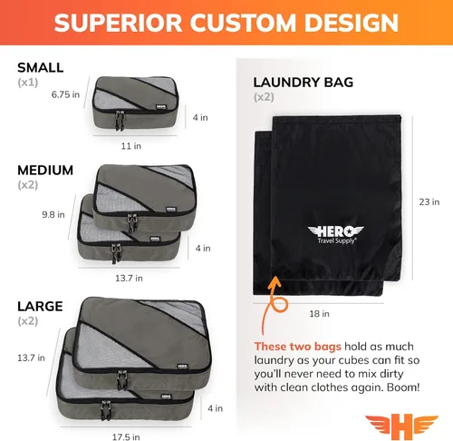 Vista 5 de HERO - Juego de 5 organizadores de equipaje con 2 bolsas de lavandería