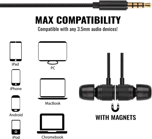 Vista 3 de LUDOS Auriculares con cable ultra intraauriculares, 5 años de garantía, auriculares con micrófono, auriculares con cancelación de ruido, espuma