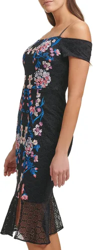 Vista 2 de GUESS Vestido midi de punto texturizado con hombros descubiertos para mujer