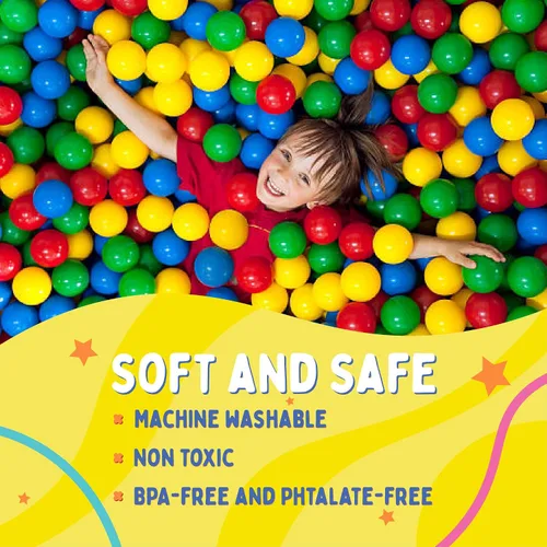 Vista 7 de Playz 200 mini bolas de plástico suave en 8 colores y Playz 5 piezas Pop Up Play Carpa, túneles de arrastre y aro de baloncesto