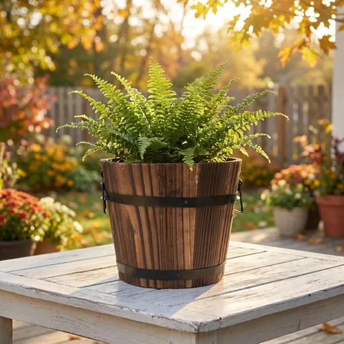 Vista 7 de DOITOOL Maceta rústica de madera en barril: cubo de madera para whisky, macetas para plantas de interior y exterior, contenedor para el hogar