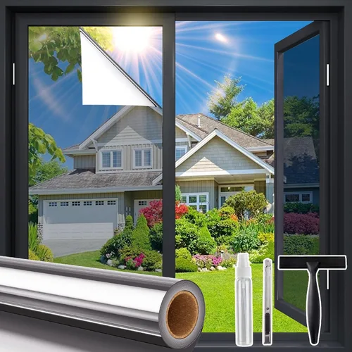 Vista 9 de Coavas Película de Privacidad Unidireccional para Ventanas con Herramientas, Película Adhesiva con Tinte para Ventanas Antirrotura para el Hogar