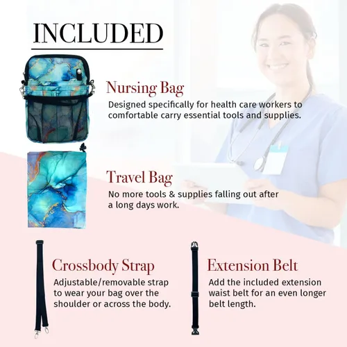 Vista 2 de French KOKO Riñonera para enfermera médica, Mármol Teal, Vertical