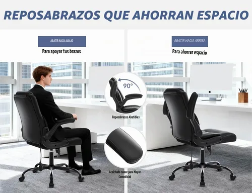 Vista 9 de Silla de oficina,Silla ejecutiva de escritorio para computadora,Negro Soporte lumbar inflable,Cuero PU suave,Reposabrazos