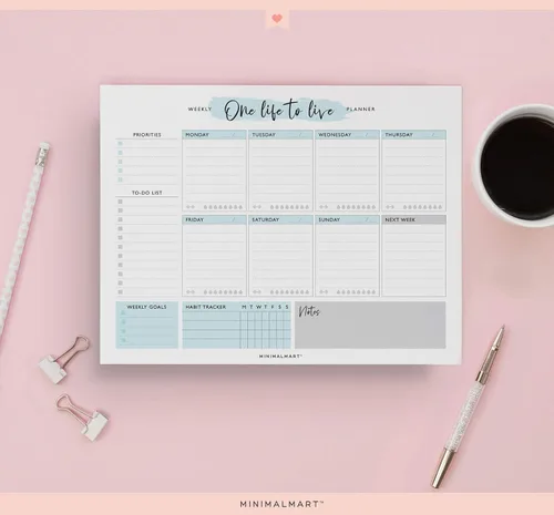 Vista 4 de Planificador semanal lindo 50 hojas sin fecha Calendario de productividad personal organizador para tareas diarias, citas, preparación