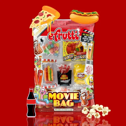 Vista 3 de Sweetzo - Bolsas de dulces inspiradas en bandeja de cine gomosas, golosinas masticables envueltas individualmente, rellenos de calcetines, recuerdos