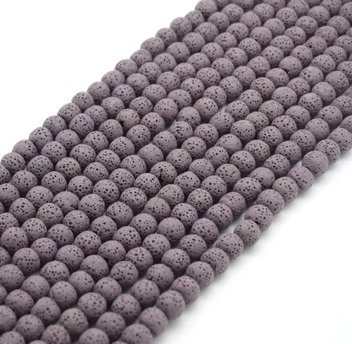 Vista 3 de Cuentas de lava redondas moradas de 0.315 pulgadas para la fabricación de joyas, piedra semipreciosa, piedra de dragón, cuentas de piedras