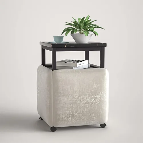 Vista 10 de Mesa de comedor combinada 5 en 1 con 4 taburetes, mesa auxiliar anidable que ahorra espacio, taburete otomano apilable, reposapiés, sofá y mesa