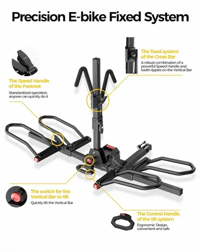 Vista 4 de KYX - Soporte de enganche para bicicleta eléctrica de 220 lb, soporte de enganche para 2 bicicletas estilo plataforma para automóviles, camiones
