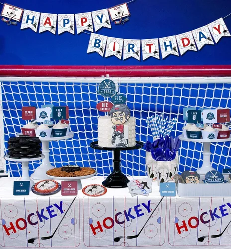 Vista 3 de Suministros para fiestas de hockey – Paquete de fiesta temática de hockey sobre hielo para fanáticos del hockey sobre hielo para el día de partido