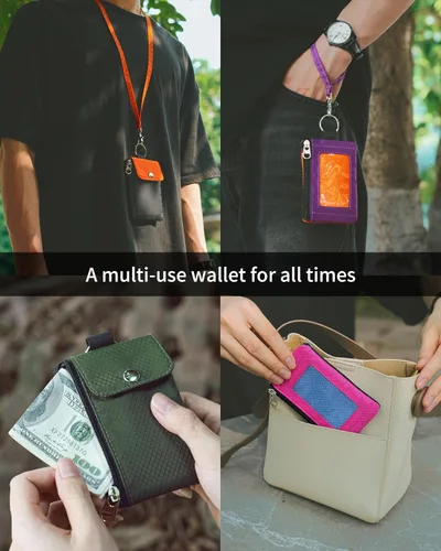 Vista 4 de Artpaxy Cartera minimalista para hombres y mujeres, llavero con bloqueo RFID, con cremallera, pequeña cartera con ventana de identificación, 2