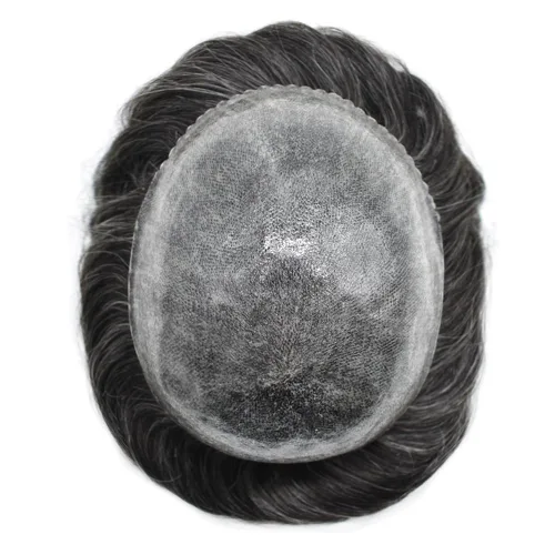 Vista 117 de Toupee para hombre 100% cabello humano real tupé para hombres 0.004 in piel de poliuretano para hombre, sistema de reemplazo de piezas de pelo
