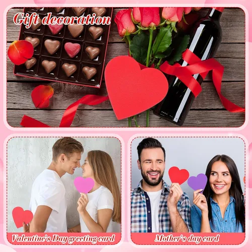 Vista 7 de Tatuo 120 calcomanías de corazón de espuma de 6 pulgadas a granel, autoadhesivas, corazones de espuma EVA, calcomanías mate y con purpurina