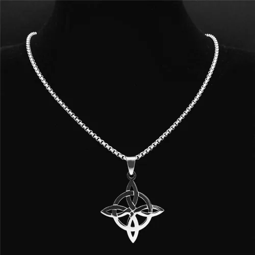 Vista 5 de Collar de geometría de nudo celta de bruja de acero inoxidable para hombresmujeres Wicca Collares de bruja Nudo de Bruja