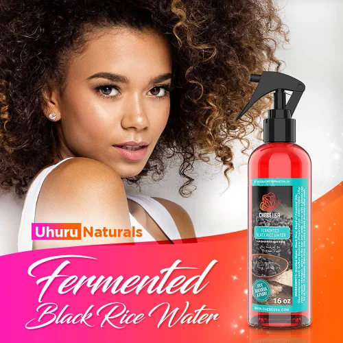 Vista 2 de Uhuru Naturals Agua de arroz negro fermentada: contiene ingredientes totalmente naturales desenreda y suaviza el cabello promueve el brillo, ayuda a