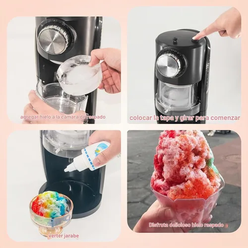 Vista 7 de Máquina de Hielo Raspado - Máquina de Conos de Nieve Equipada con Cuchilla de Acero Inoxidable, Botón de Ajuste para Regular Libremente el Grosor