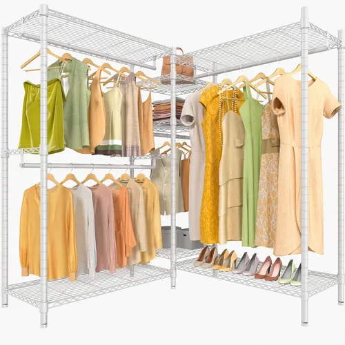 Vista 12 de VIPEK L6 - Perchero resistente para ropa de forma L, estante de ropa de 5 niveles con alambre, estante de ropa independiente con 7 estantes