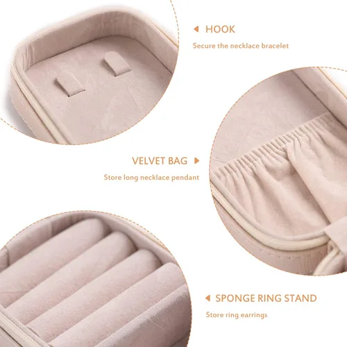Vista 5 de SANQIANWAN Pequeña caja organizadora de viaje de joyería con estuche portátil de piel sintética para collares, anillos, aretes, diseño de borlas