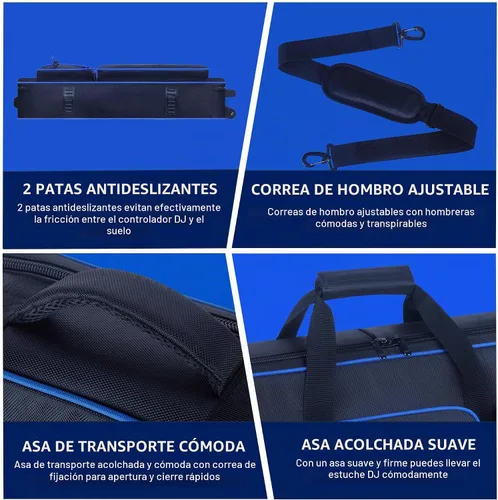 Vista 5 de Funda para controlador de DJ con ruedas compatible con DDJ-FLX10/1000/1000SRT/ DDJ-GRV6/REV5/REV7, mochila acolchada para DJ con correa de hombro