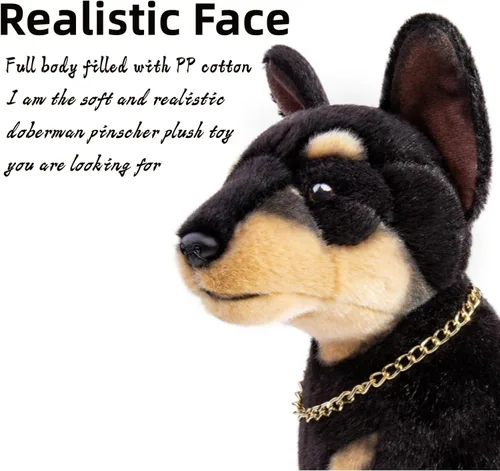 Vista 3 de FRANKIEZHOU Simulation Doberman - Peluche realista de 12 pulgadas, perro de peluche suave de Doberman, perro de peluche, regalos para niños