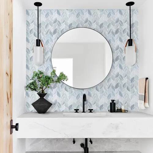 Vista 2 de Tilingview 10 piezas de azulejos de vinilo con diseño de hojas para despegar y pegar para salpicadero de cocina, azulejos autoadhesivos premium