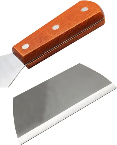 Vista 2 de Rascadores de parrilla de acero inoxidable prémium con borde inclinado, mango de madera para cocinar barbacoas, paquete de 2