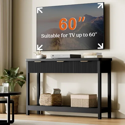 Vista 7 de Lulive Mesa Consola Acanalada de 51" para Entrada, Mesa de Entrada con 3 Cajones de Madera, Mesa Estilo Granja Detrás del Sofá para Sala de Estar