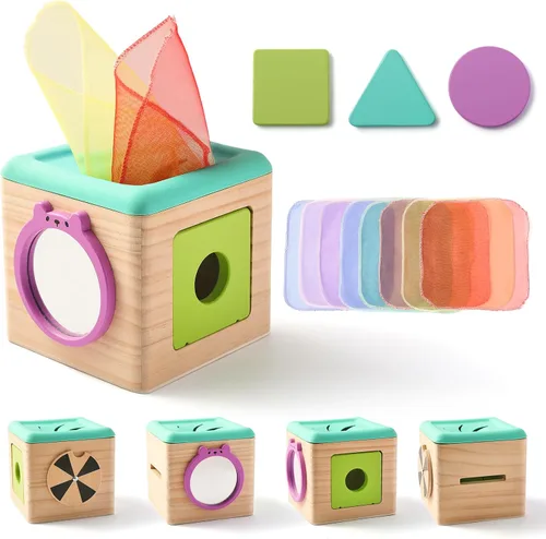 Vista 12 de Youuys Caja de Pañuelos de Juguete para Bebés de 6-12 Meses, Juguetes Sensoriales Montessori para Niño de 1 Año, Juguete Infantil con Pañuelos