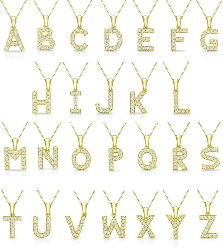 Vista 2 de Collar colgante con letra inicial de diamantes en oro amarillo de 14k 110 quilates 18 pulgadas