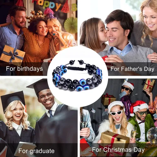 Vista 6 de LipLopBest 2 pulseras de triple protección para hombres y mujeres, ojo de tigre y obsidiana negra de 0.315 pulgadas, pulsera curativa para traer