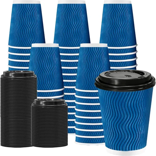 Vista 7 de Lamosi - Tazas de café con tapas, 12 onzas, paquete de 50 tazas desechables Rojo