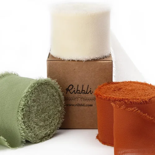 Vista 25 de Ribbli Cinta de gasa color marfil de 1-1/2 pulgadas x 30 yardas, hecha a mano con flecos, cinta de seda de gasa marfil, cinta crema