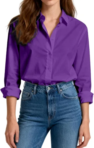 Vista 22 de Camisas de vestir ajustadas de algodón para mujer, blusas de manga larga para oficina, blusas con cuello