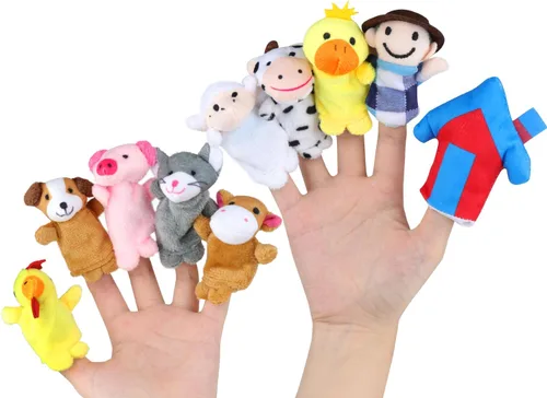 Vista 7 de 10 piezas de marionetas de dedo de Story Time - Diferentes marionetas de dedo de animales de granja de dibujos animados para niños pequeños