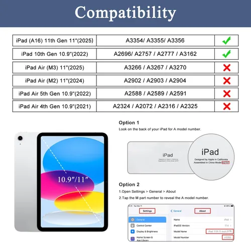 Vista 2 de Funda Soke para iPad (A16) de 11ª generación de 11 pulgadas 2025, iPad de 10ª generación de 10.9 pulgadas 2022, con protector de pantalla