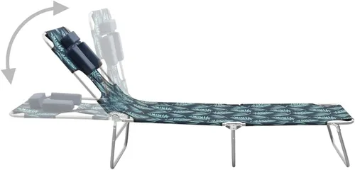 Vista 4 de Sun Lounger Leaf Print Sturdy Steel Frame Adjustable Backrest Foldable Design for Outdoor Relaxation Patio Balcony Beach Picnic Durable Fabric Green