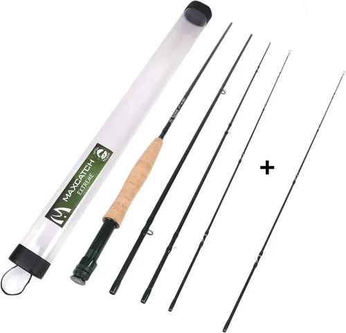 Vista 8 de M MAXIMUMCATCH Maxcatch Extreme - Caña de pescar con mosca de grafito extremo, 4 piezas, 9 pies con carbono IM6 en blanco, guías cromadas duro