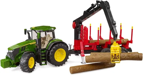 Vista 2 de Bruder 09829 John Deere 7R 350 con remolque de reenvío y 4 troncos, escala 1:16 Escala 1:16, incl. Remolque con 4 troncos de árboles, fabricado