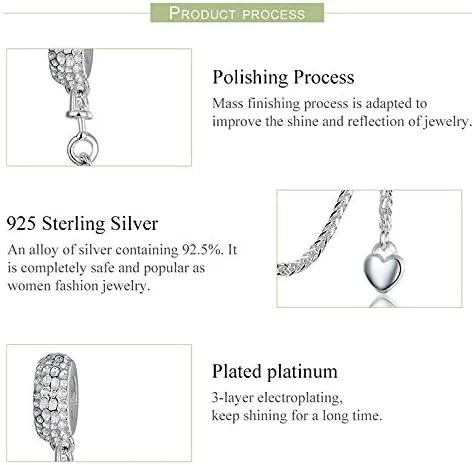 Vista 7 de ABAOLA - Dije con cadena de seguridad, con corazón de plata de ley 925, compatible con pulseras y collares Pandora