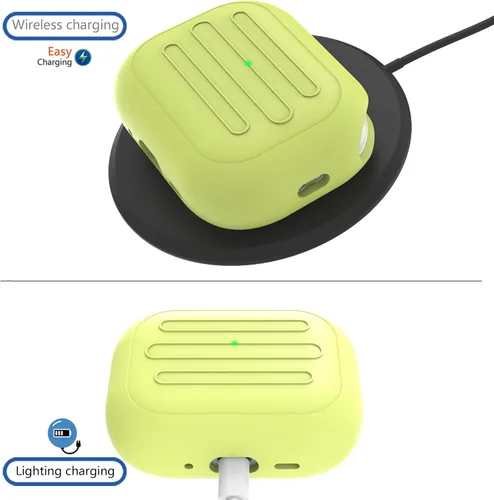 Vista 4 de Funda antipérdida para AirPods Pro 3, diseño de una pieza, carga inalámbrica, LED visible, cordón incluido (amarillo fluorescente)