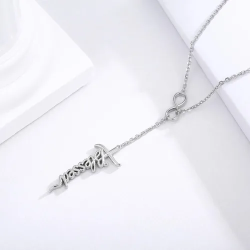 Vista 4 de Sariel Collar con colgante de cruz de fe, esperanza y amor de plata esterlina 925 para mujer, joyería cristiana para cumpleaños, Navidad, Navidad