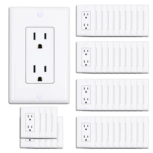 Vista 24 de ThunderWay Toma de corriente decoradora con placa de pared, toma eléctrica no resistente a manipulaciones, 15 amperios/125 V, autoconectada