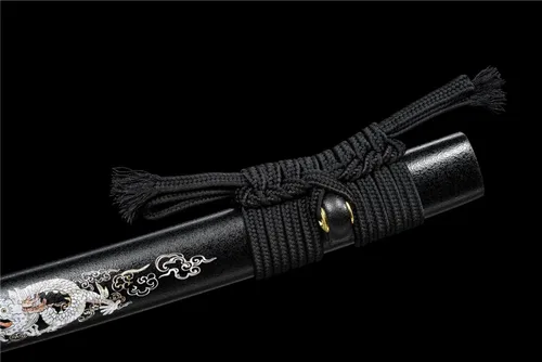 Vista 5 de Black Sword - Katana japonesa de espada completa, espadas largas de acero al carbono de 41 pulgadas Negro-2
