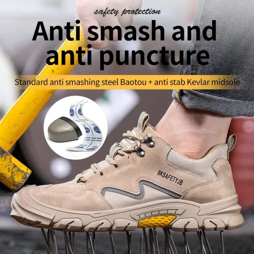 Vista 2 de Zapatos con punta de acero para hombre, zapatos de trabajo con puntera de seguridad, zapatos ligeros de punta compuesta para hombres, zapatos