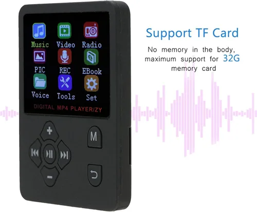 Vista 3 de Reproductor de MP3, reproductor de música portátil, tarjeta de memoria de 32G, modo multijugador para 6 a 8 horas de reproducción continua, fácil