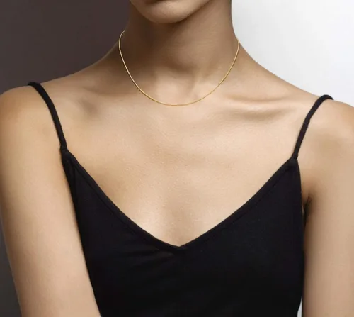 Vista 3 de Miabella 925 Sterling Silver or 18Kt Yellow Gold Over Silver Italian 1mm Adjustable Solid Thin Bolo Box Chain Necklace for Women Made in Italy